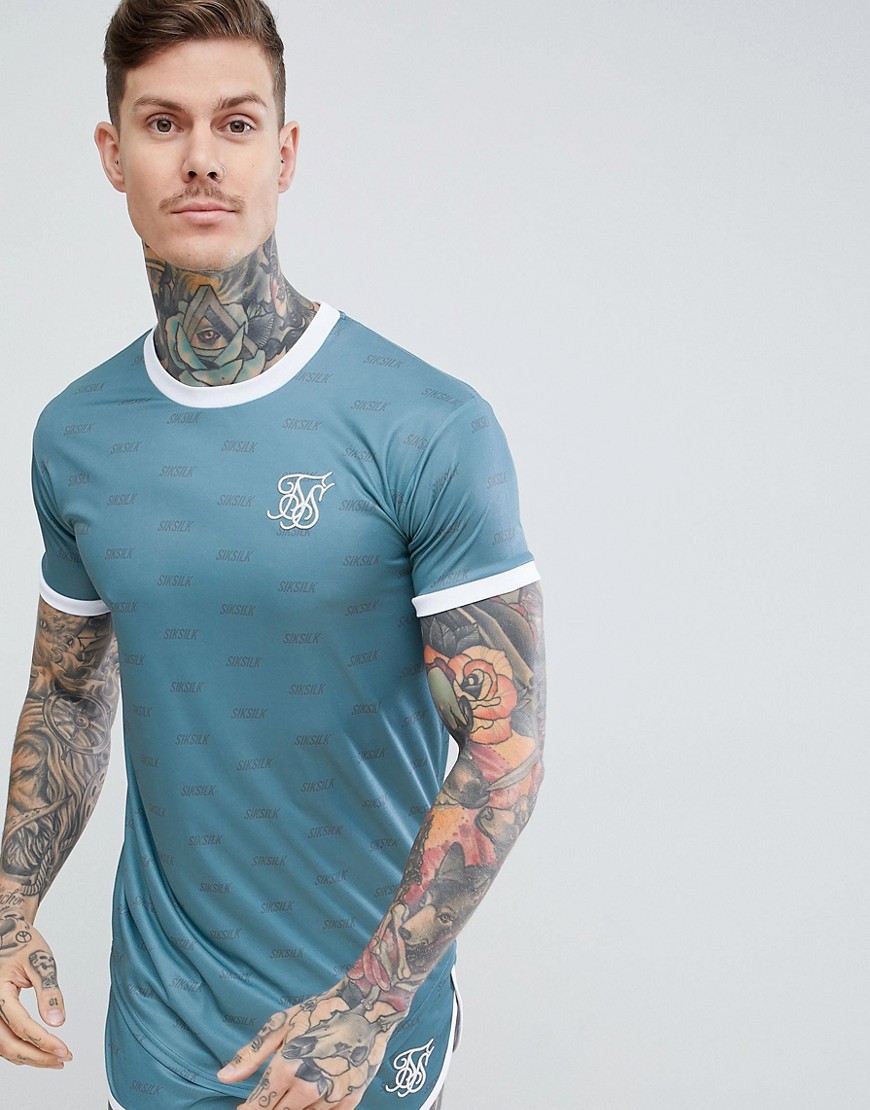 SikSilk shadow silk t-shirt with curved hem in teal