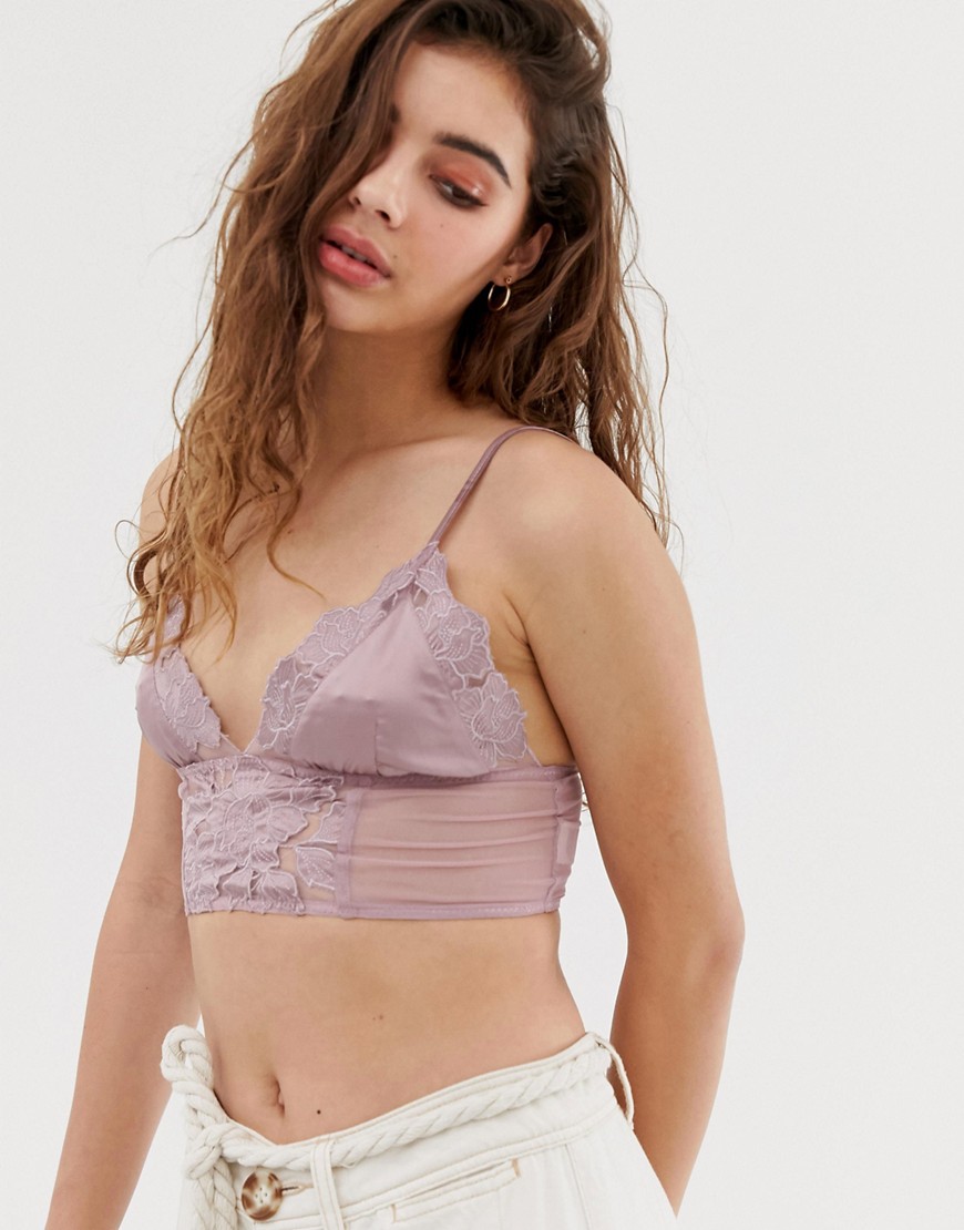 Wild Honey satin cami bralette with lace panel