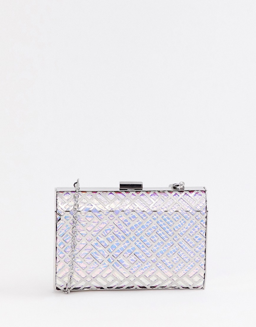 True Decadence iridescent geometric box clutch bag