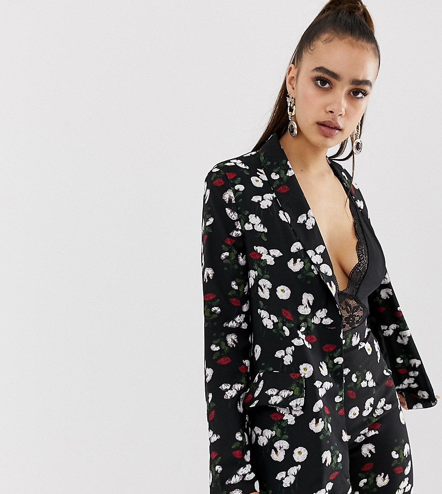 Missguided button front blazer co-ord in black floral