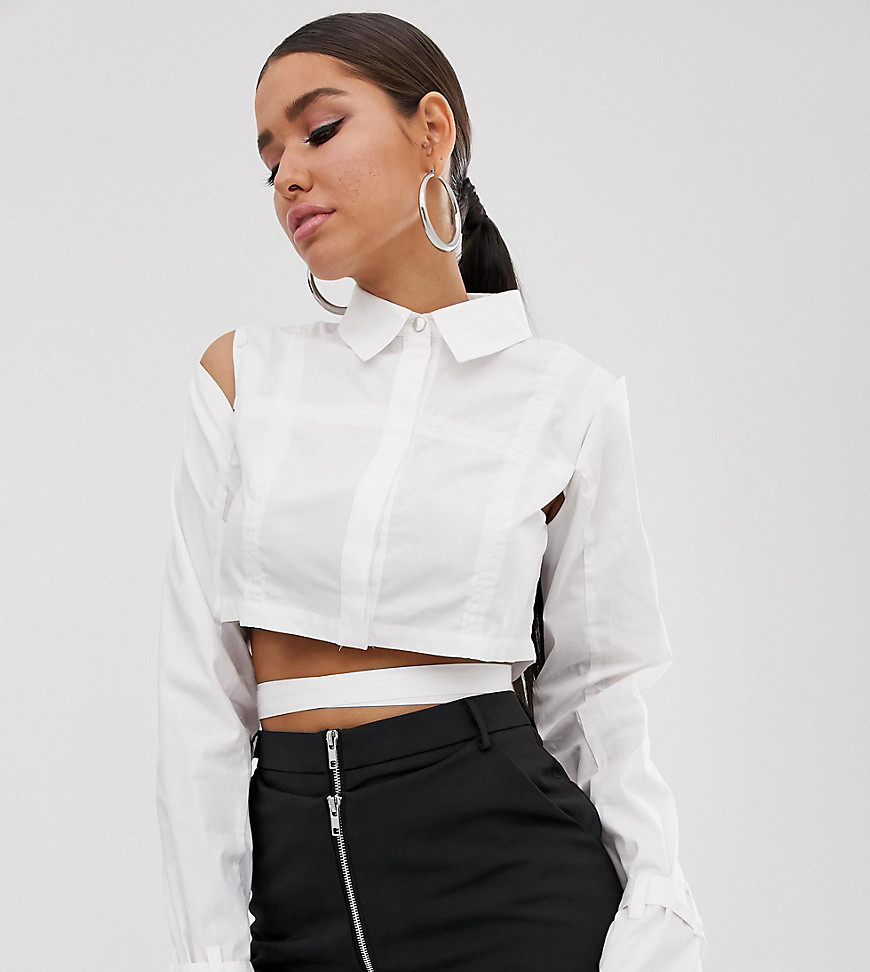 Wesley Harriott cropped shirt with tie waist and removable sleeves