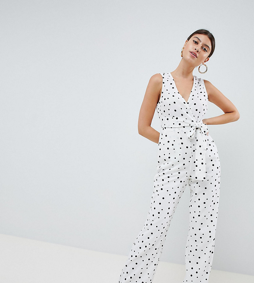 PrettyLittleThing exclusive polka dot tie front jumpsuit