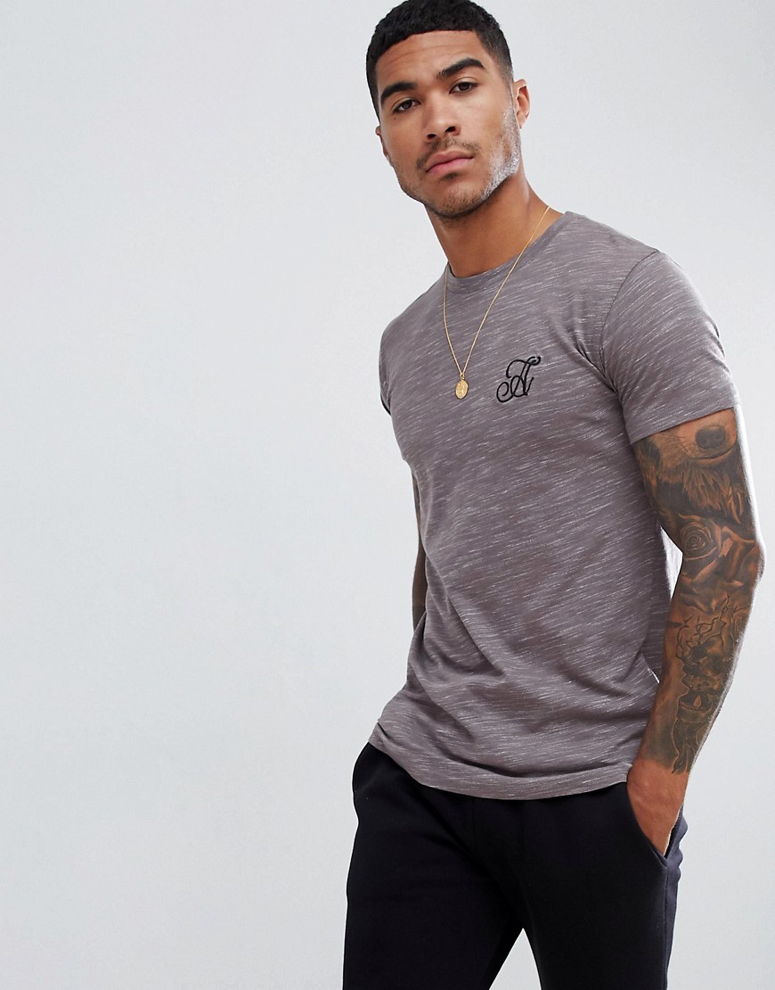 Ascend Muscle Fit Salt and Pepper T-Shirt with Curved Hem - Grey