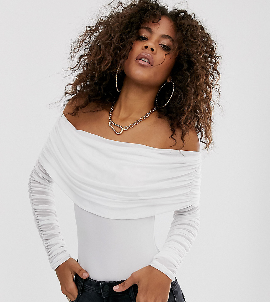 Club L London Tall off shoulder ruched body in white