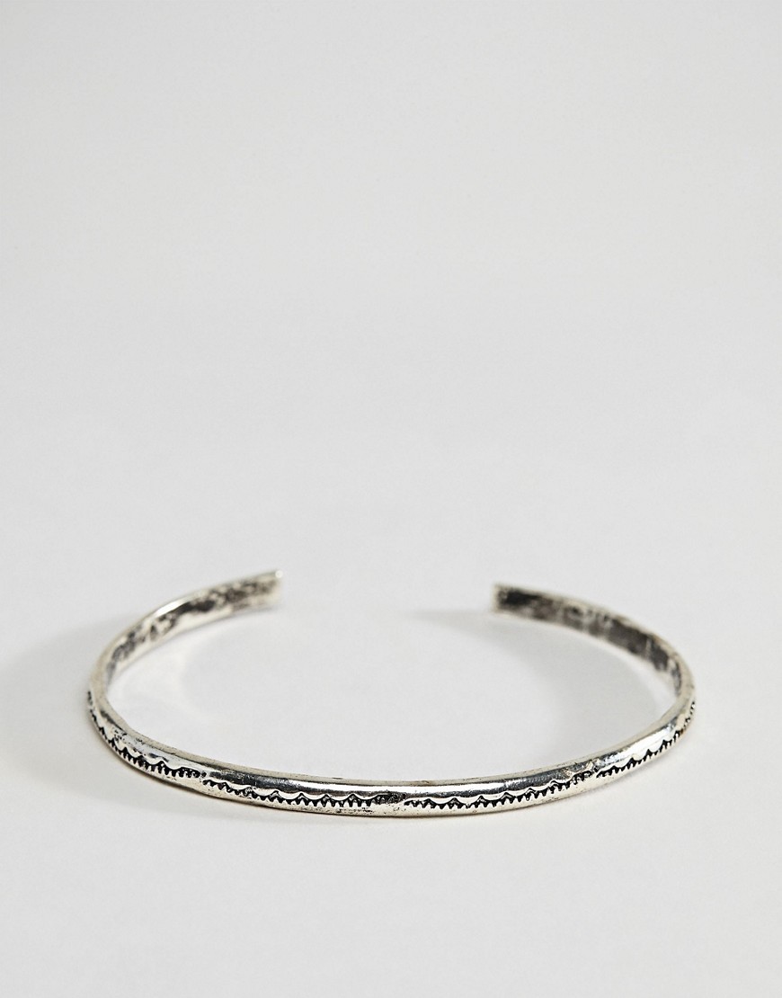 Asos Design Bangle With Emboss In Burnished Silver Tone - Silver