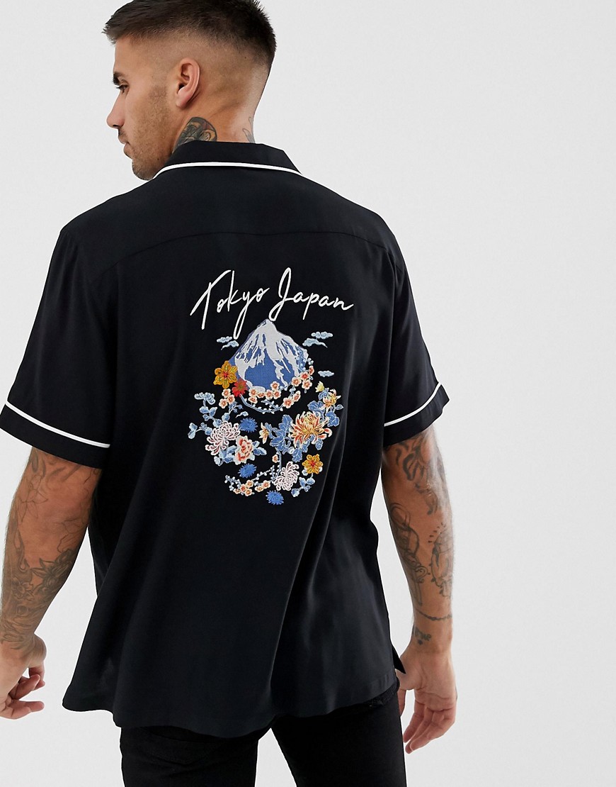 ASOS DESIGN oversized revere shirt with back embroidery