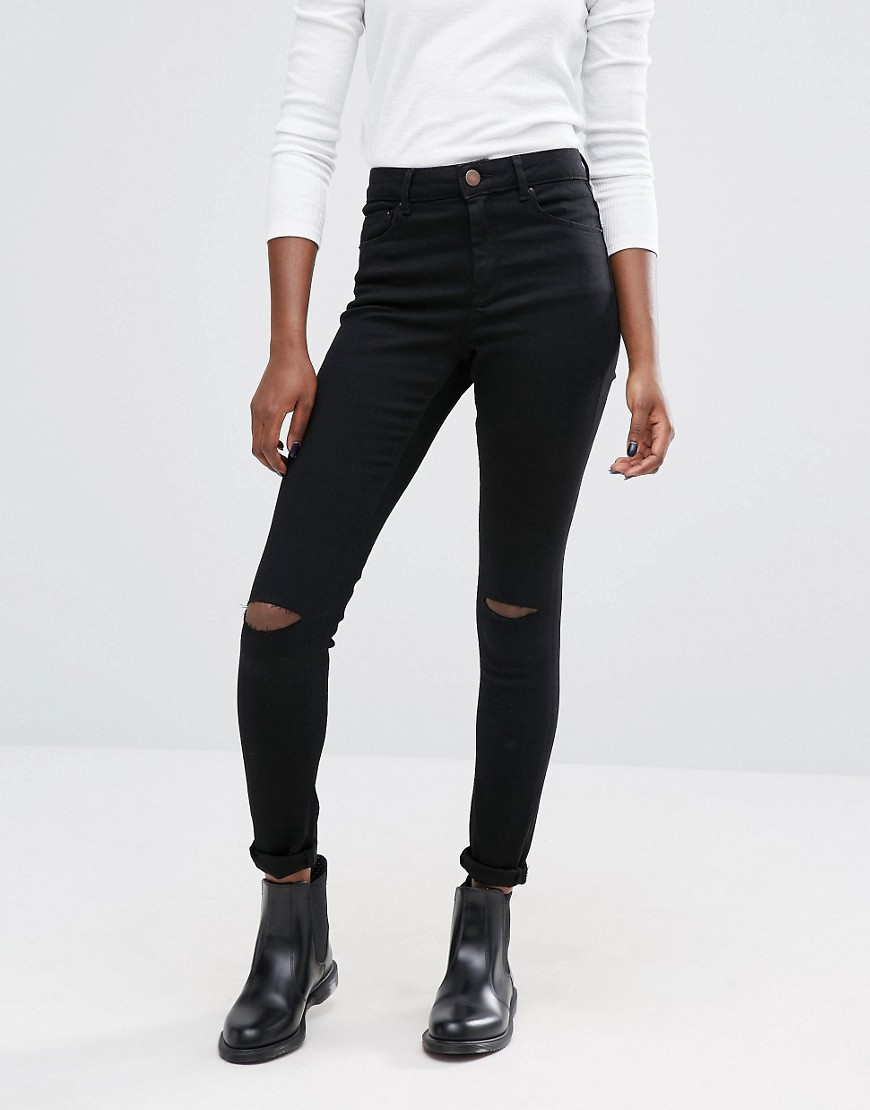 ASOS | ASOS Ridley Skinny Jeans In Clean Black With Displaced Ripped ...