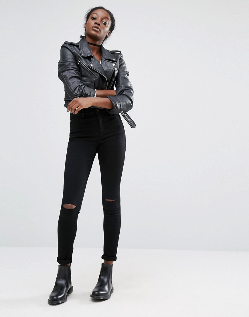 ASOS | ASOS Ridley Skinny Jeans In Clean Black With Displaced Ripped ...