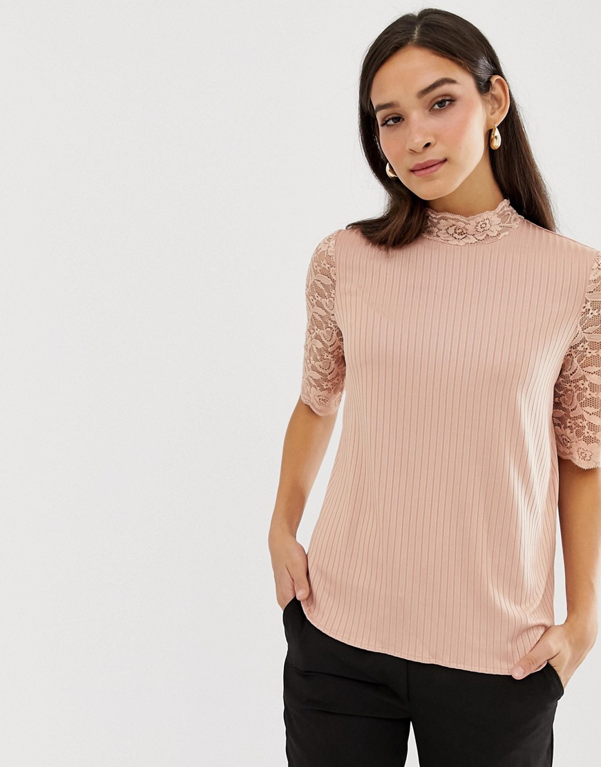 Y.A.S Lace sleeve ribbed top