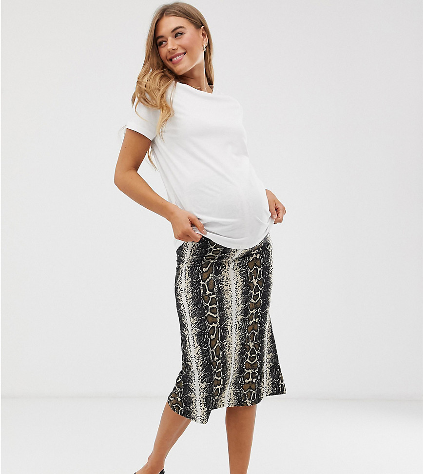 Mamalicious maternity jersey snake print midi skirt
