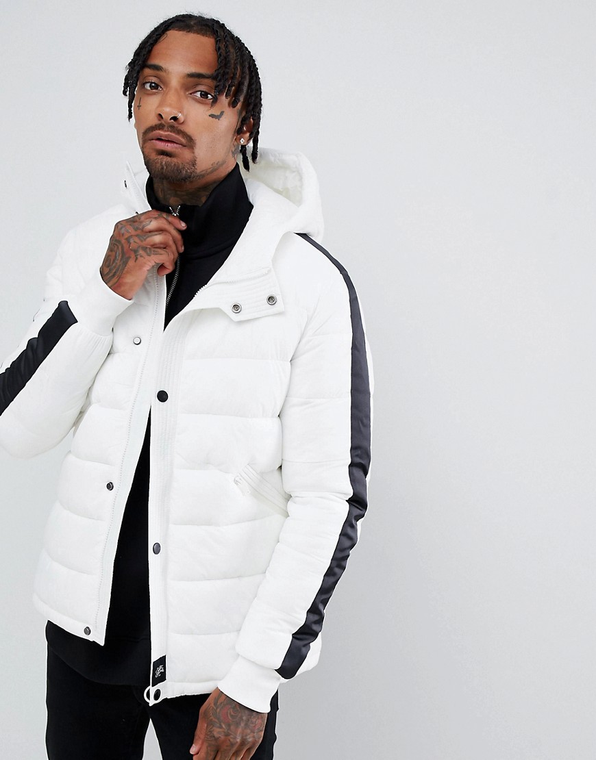 Sixth June puffer jacket in white with black taping