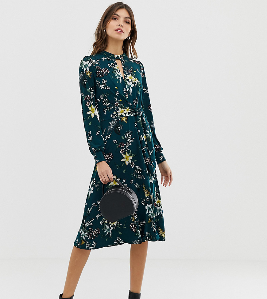 Oasis midi dress with tie side in floral print