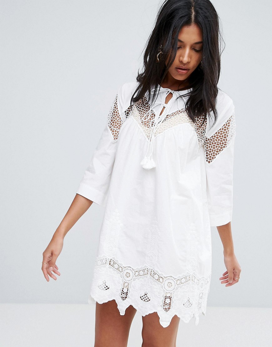 To Be Adored Yana Embroidery Anglaise Lace Tunic Dress - White