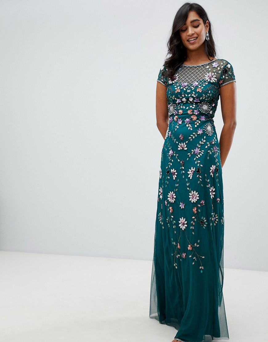 Frock And Frill floral embellished maxi dress in emerald green