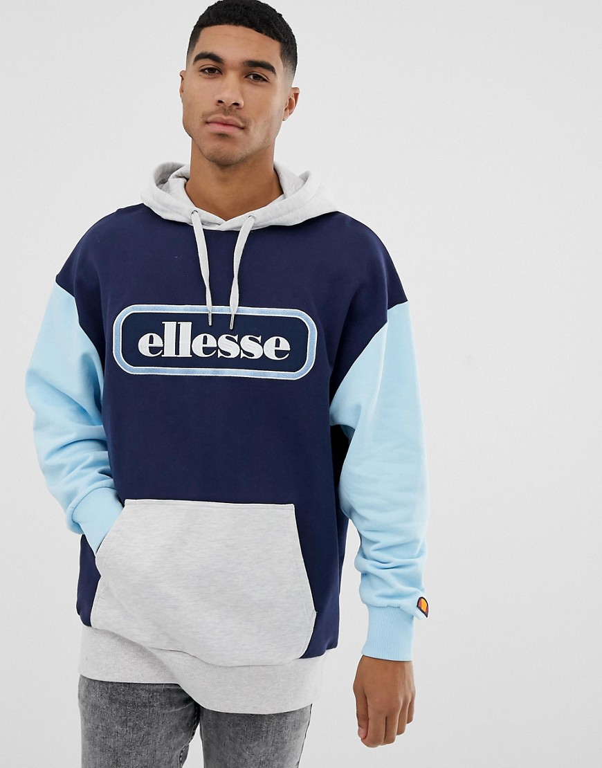ellesse Patcha oversized contrast hoodie with block logo in navy