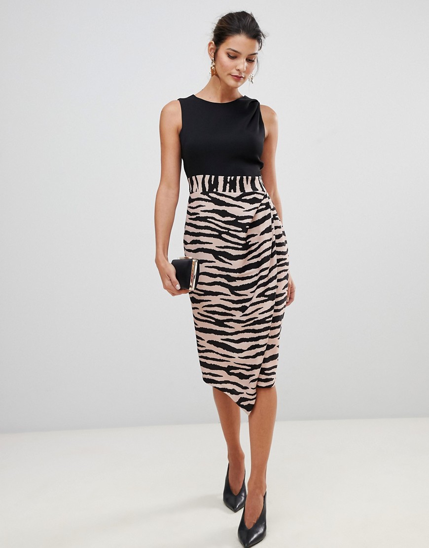 Closet London 2 in 1 sleeveless pencil dress with tiger print skirt