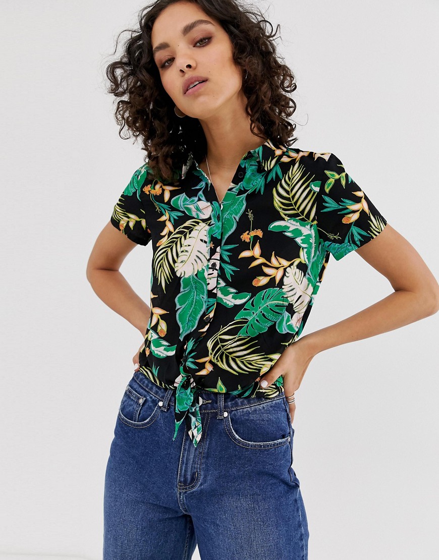Only boxy tropical tie front shirt