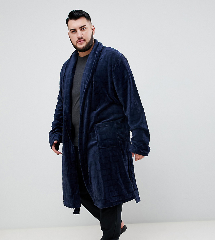 Duke King Size Soft Touch Jacquard Dressing Gown In Navy
