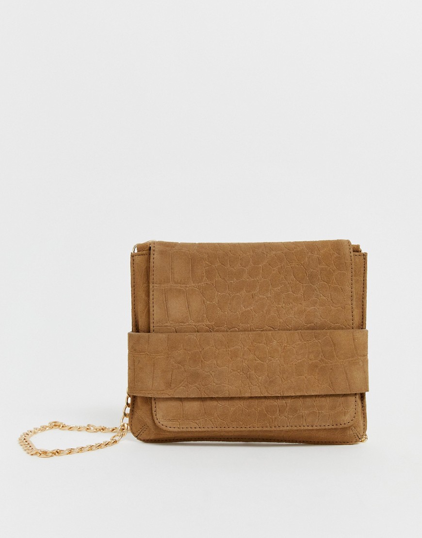 Urbancode real suede flap over cross body bag in snake emboss