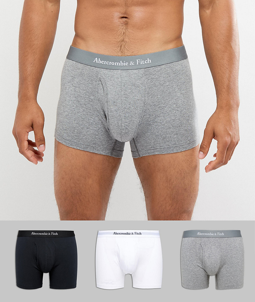 Abercrombie & Fitch 3 Pack Boxers Logo Waistband in White/Grey/Black - White/grey/black