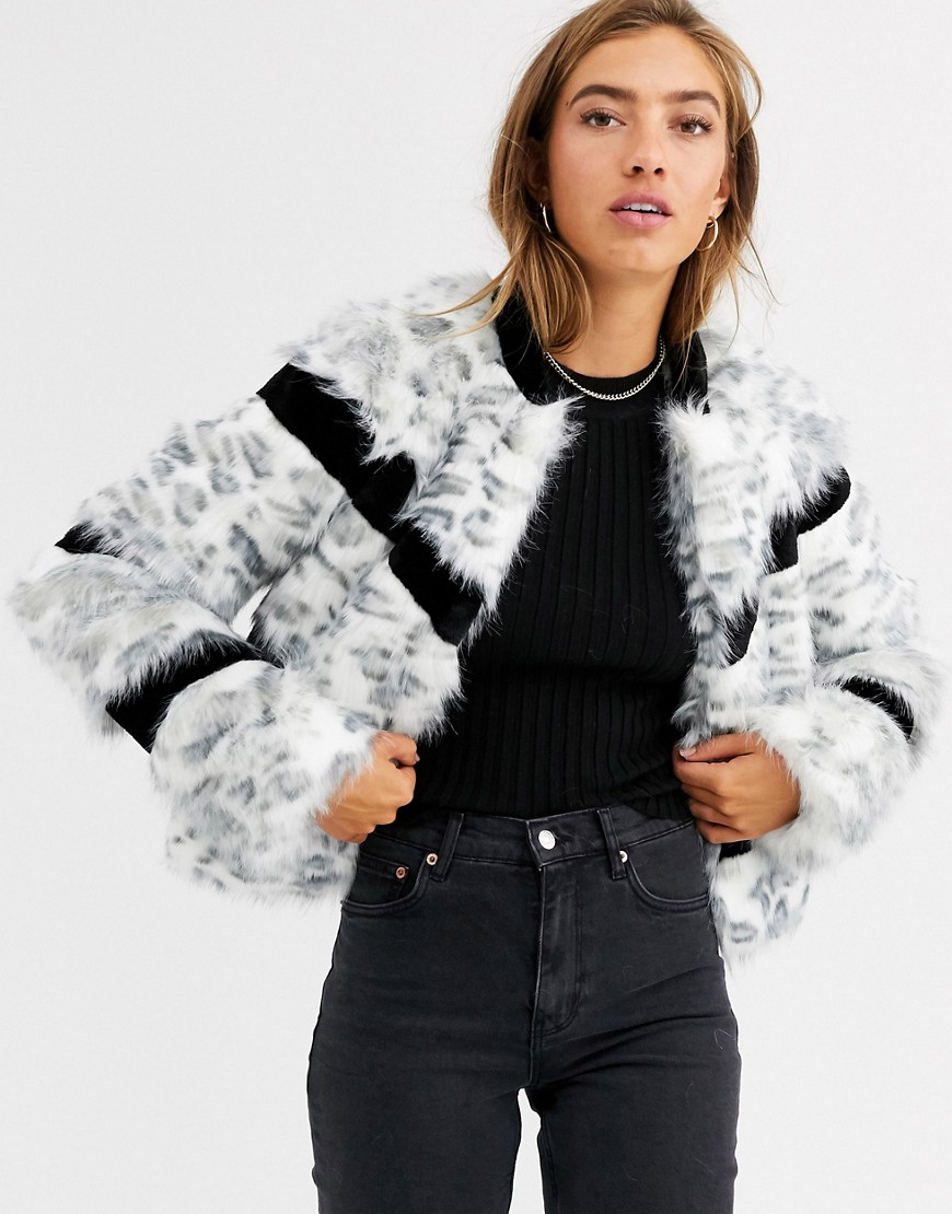 Urbancode faux fur mix coat in snow leopard