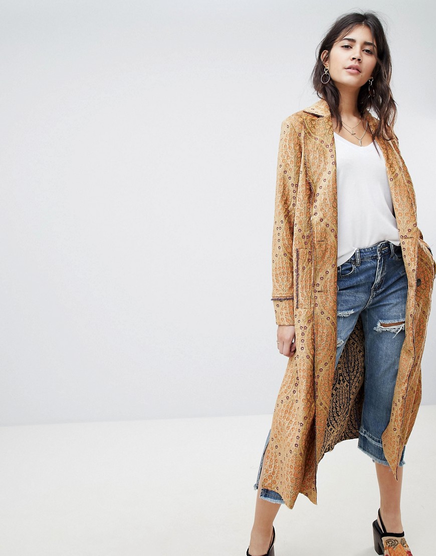 Free People Out All Night brocade coat - Gold
