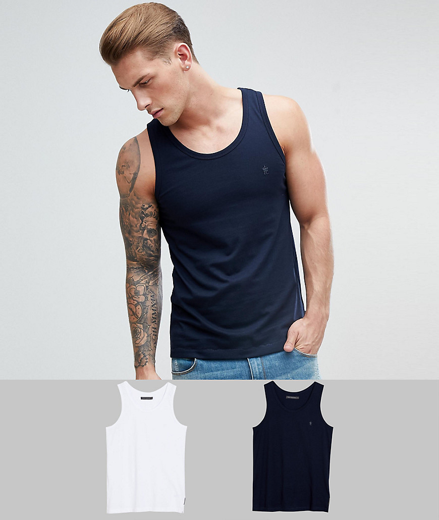 French Connection 2 Pack Vests - Marine/white