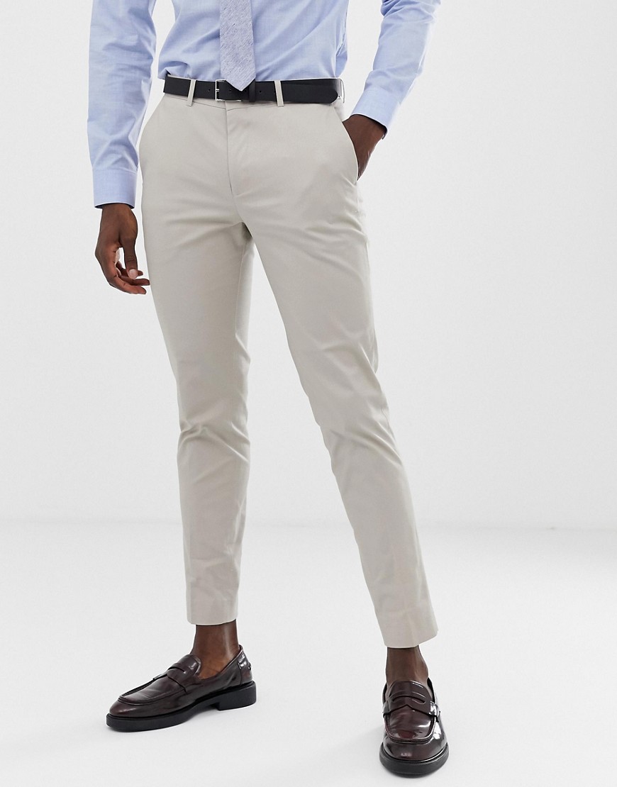 Jack & Jones Premium slim fit brushed cotton wedding suit trousers in stone