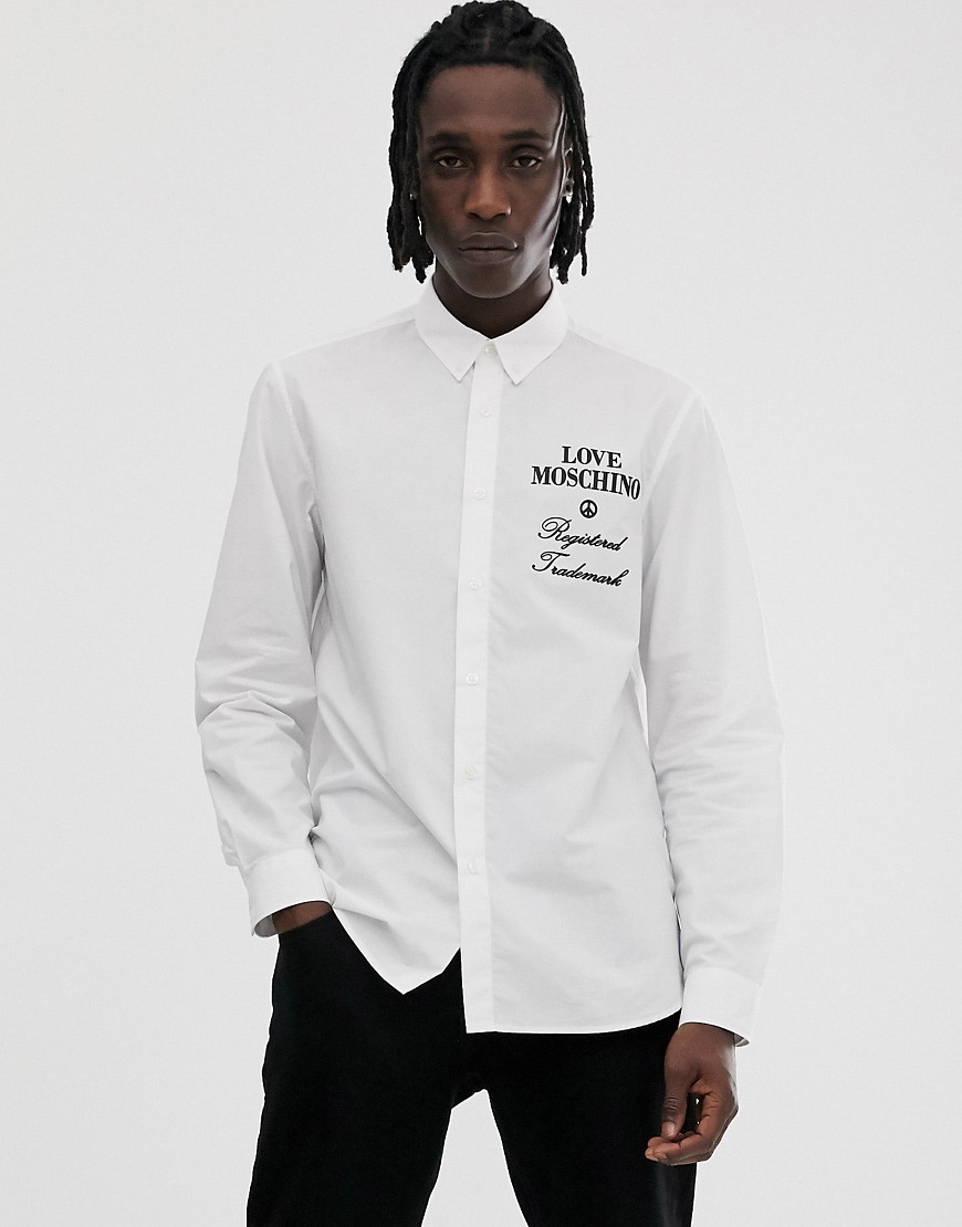 Love Moschino slim long sleeve shirt in white with logo