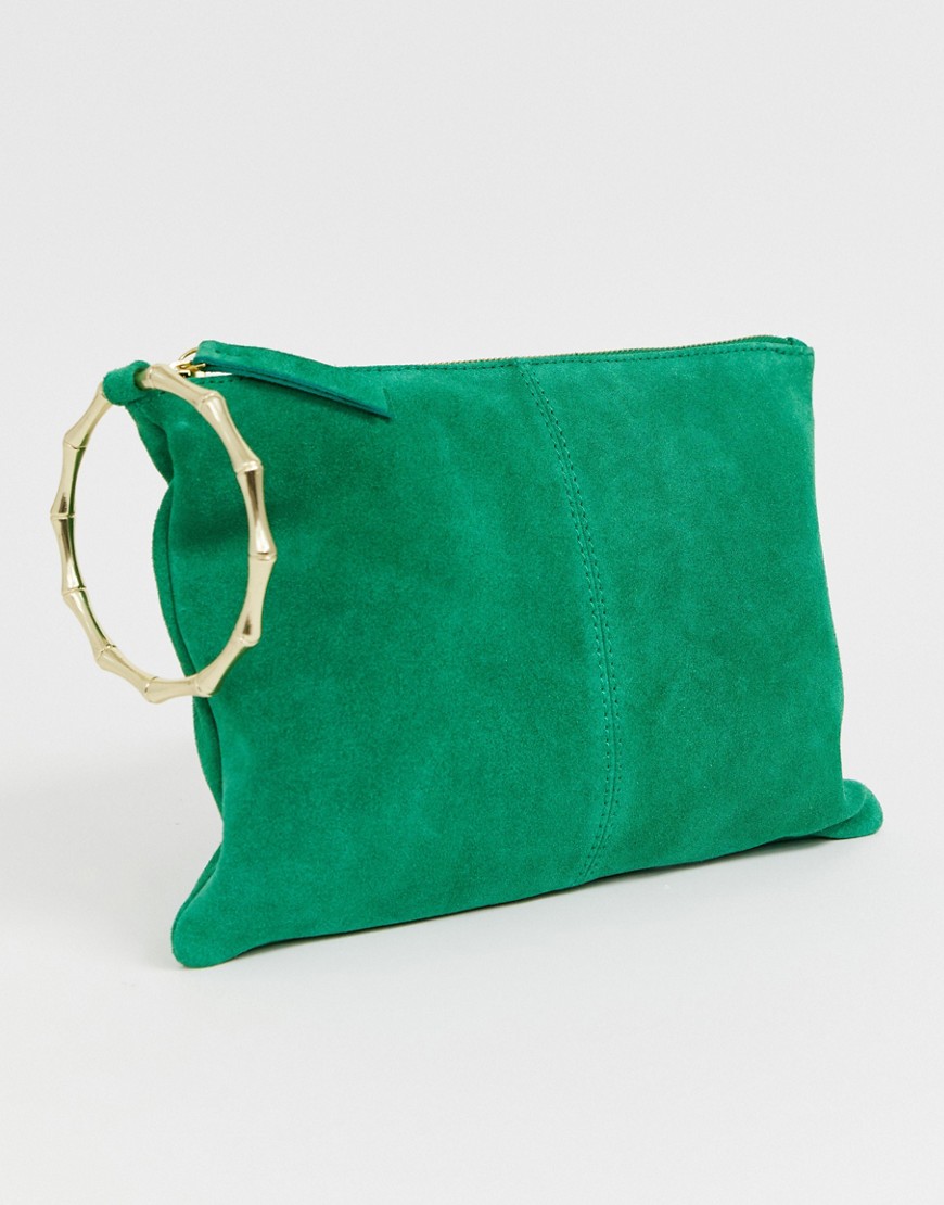 ASOS DESIGN suede clutch bag with bamboo ring