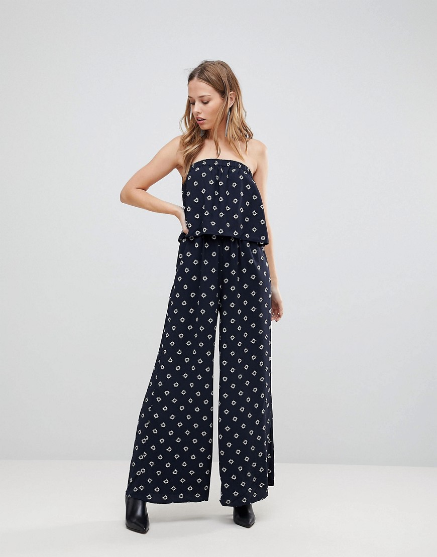 The Fifth Seeker Printed Strapless Jumpsuit - Dark floral deco