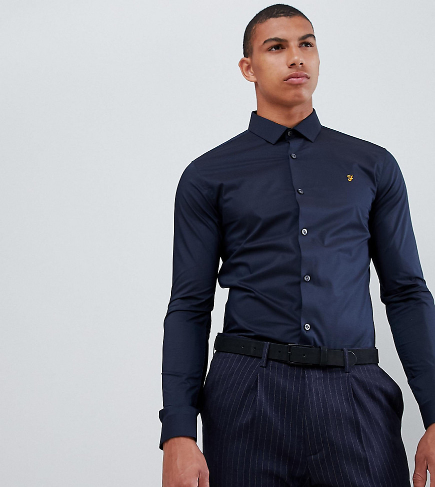 Farah Swinton skinny smart poplin shirt with stretch in navy Exclusive at ASOS