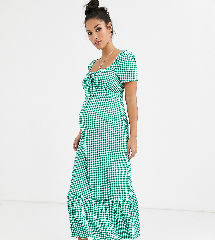 ASOS DESIGN Maternity puff sleeve gingham maxi dress