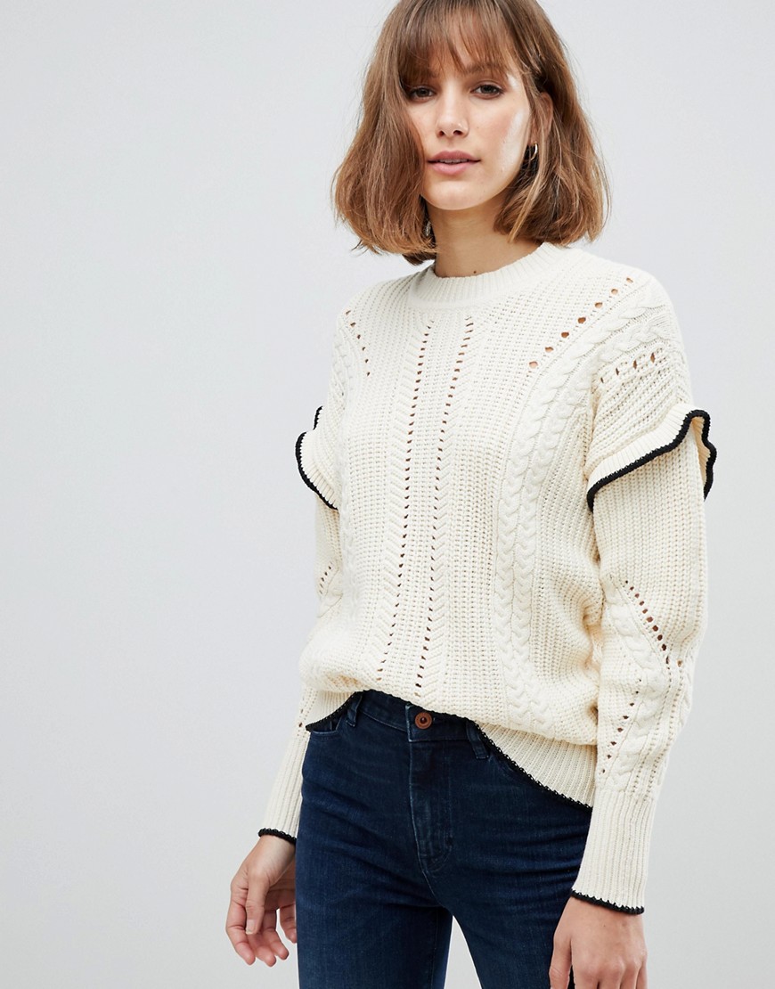 Maison Scotch Cable Knit Jumper with Ruffles