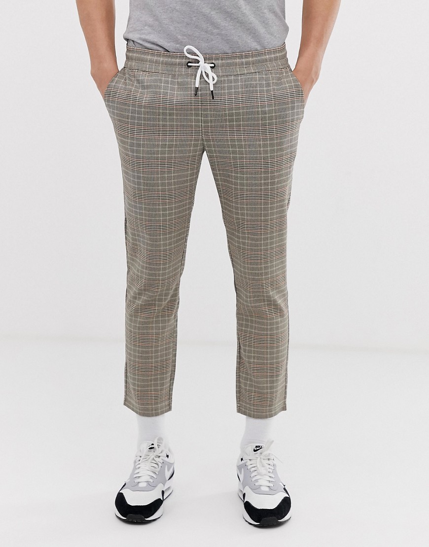 Only & Sons checked drawstring trousers