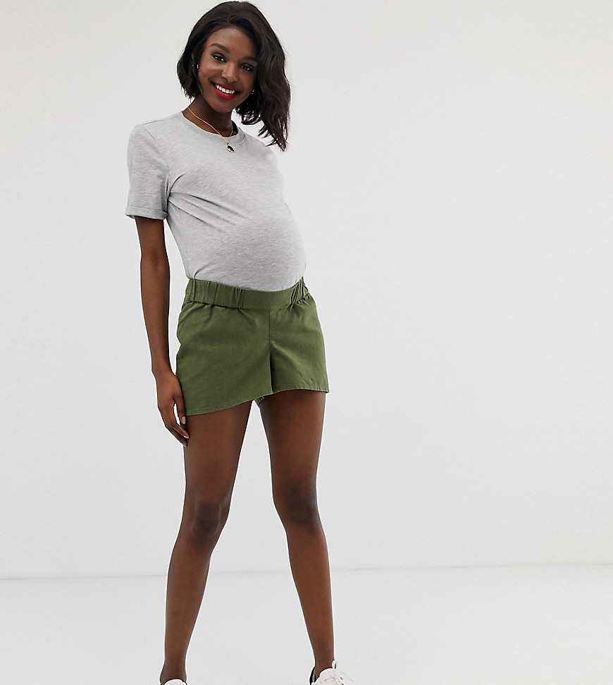ASOS DESIGN Maternity easy casual short with exposed zip with under the bump waistband