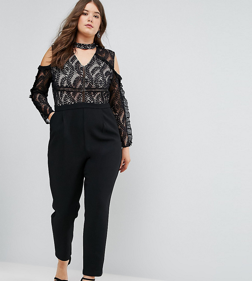 Truly You Cold Shoulder Lace Top Jumpsuit With Ruffle Sleeves