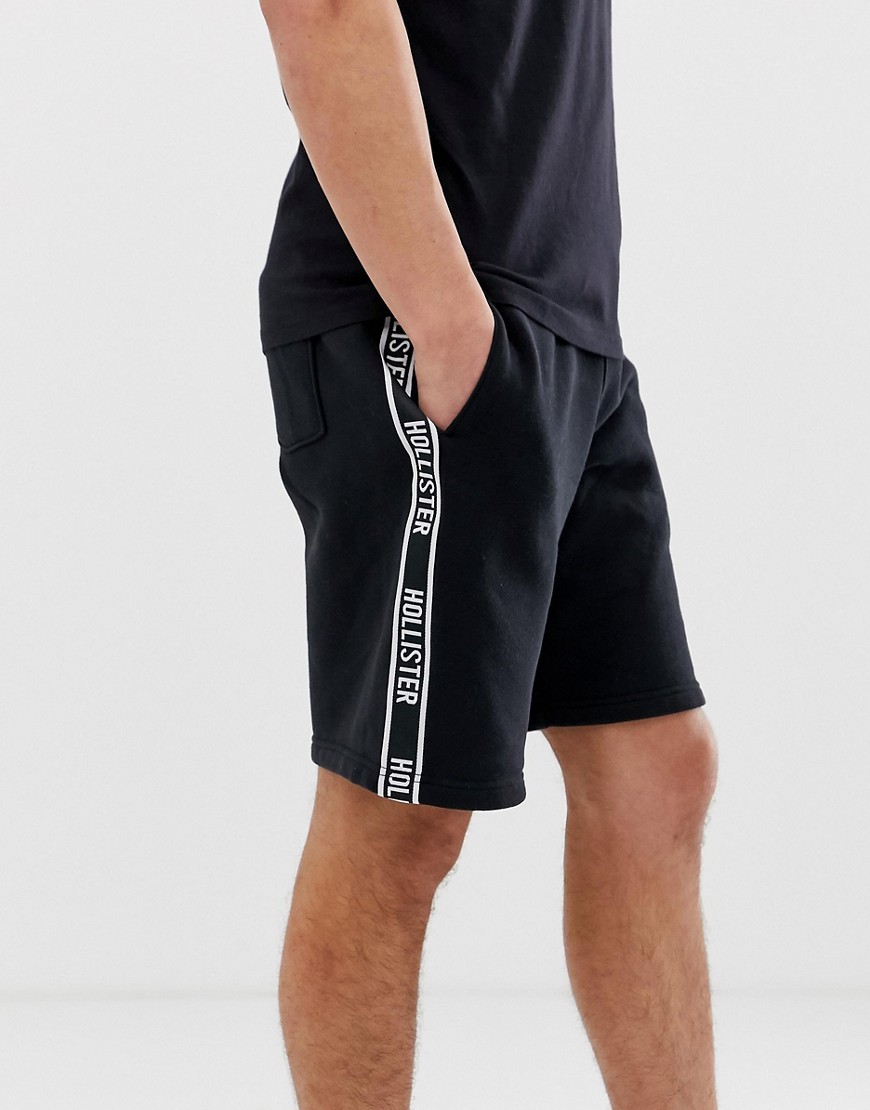 Hollister side tape print logo sweat shorts in black
