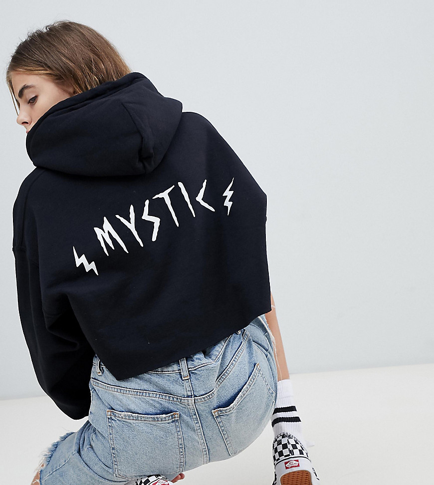Crooked Tongues cropped hoodie in black with mystic back print - Black