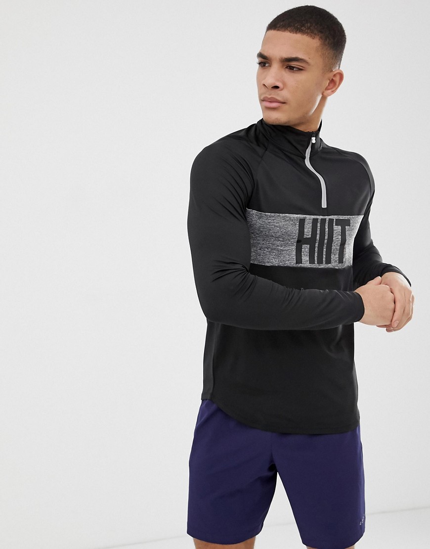 HIIT 1/4 zip sweat with chest panel in black