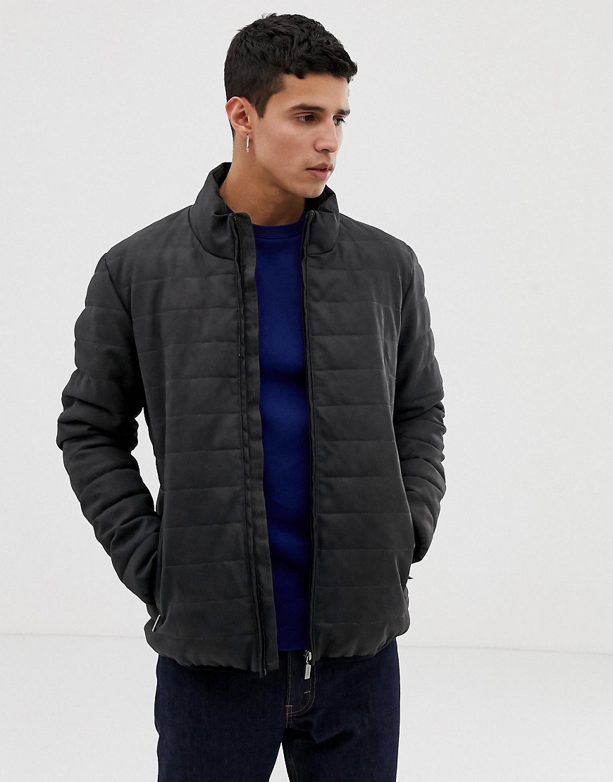 Esprit faux leather padded jacket in dark grey