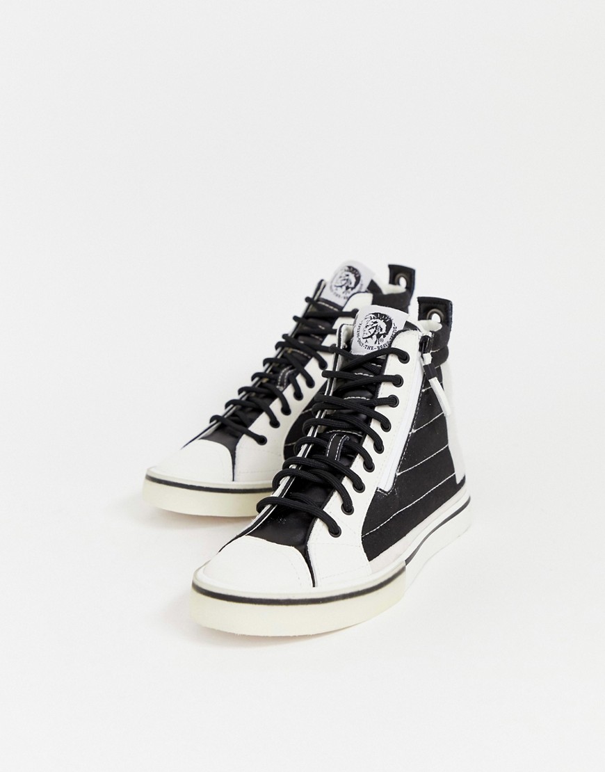Diesel Mid Patch hi top trainers in black & white