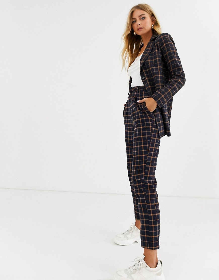 Heartbreak tailored peg leg trousers in navy and orange check