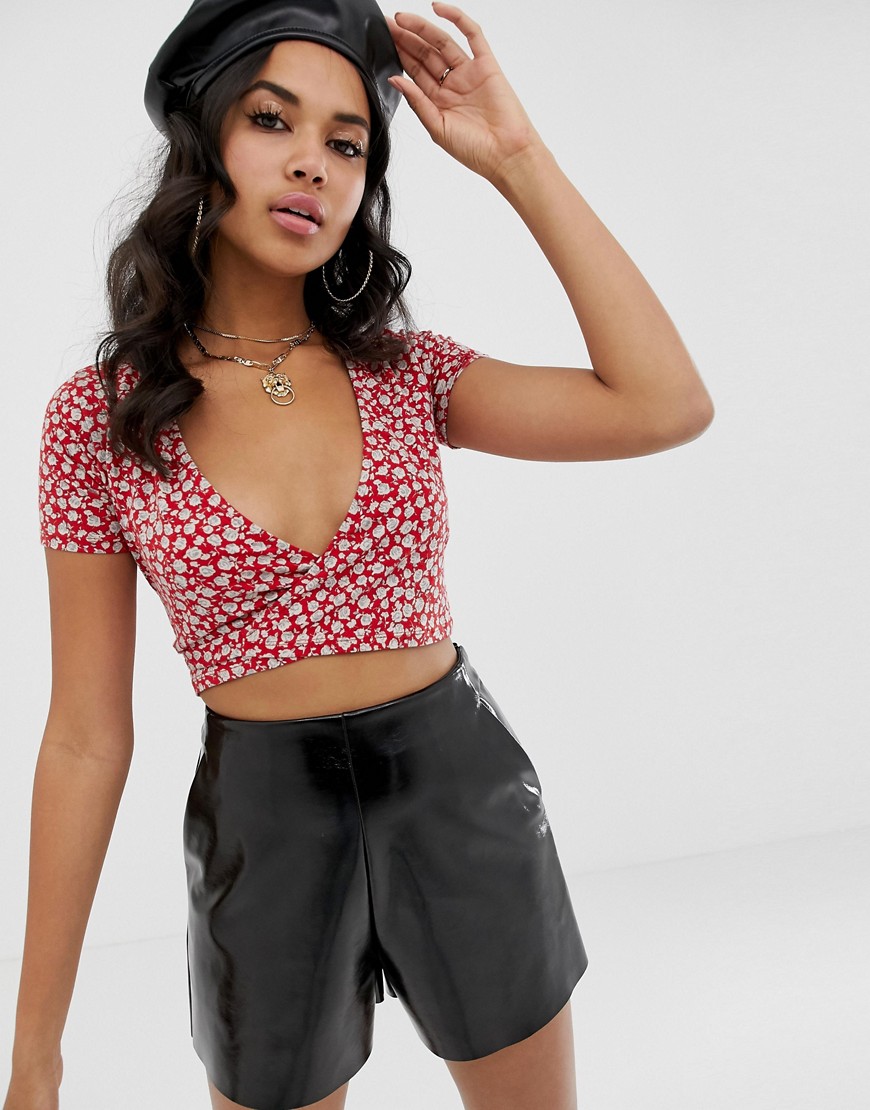 Motel cropped wrap top in ditsy floral