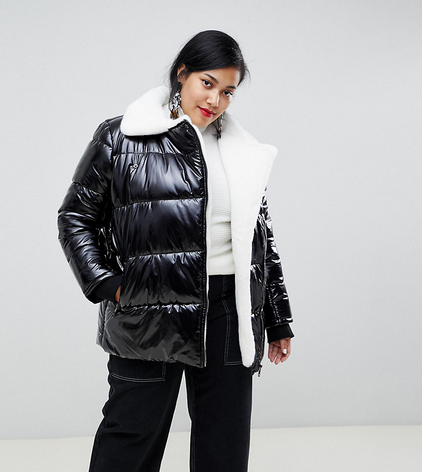 Current Air Plus High Shine Padded Jacket with Faux Fur Lining