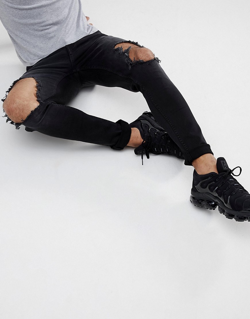 Hoxton Denim Super Skinny Jeans in Washed Black - Black