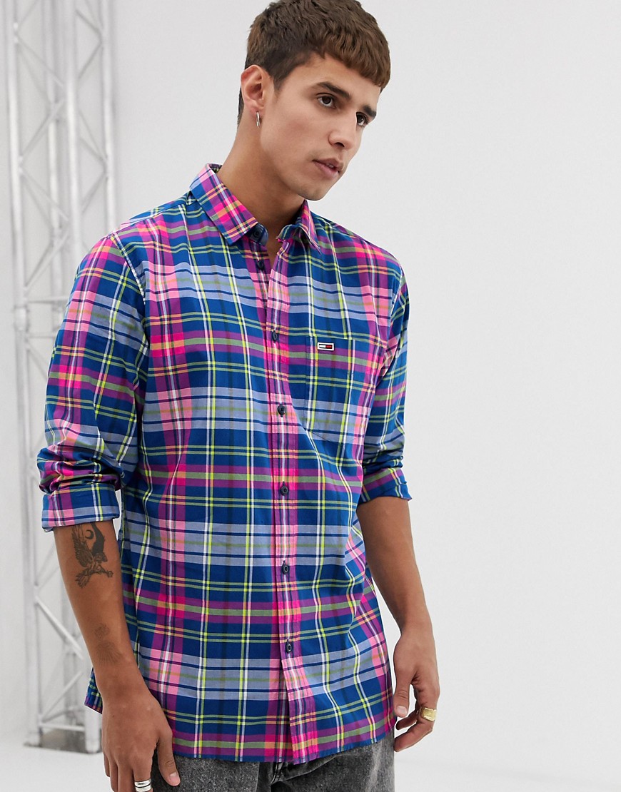 Tommy Jeans essential check shirt with flag logo in blue