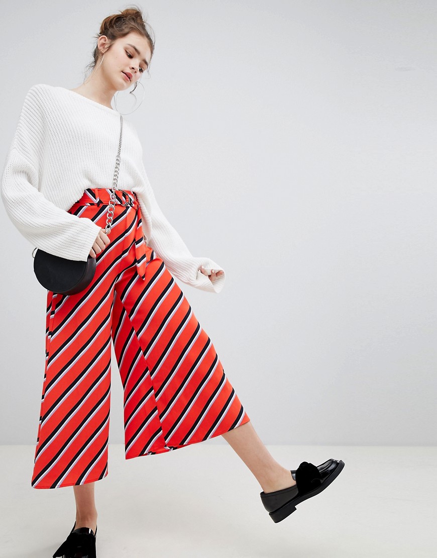 Bershka wide leg diagonal stripe trouser in red