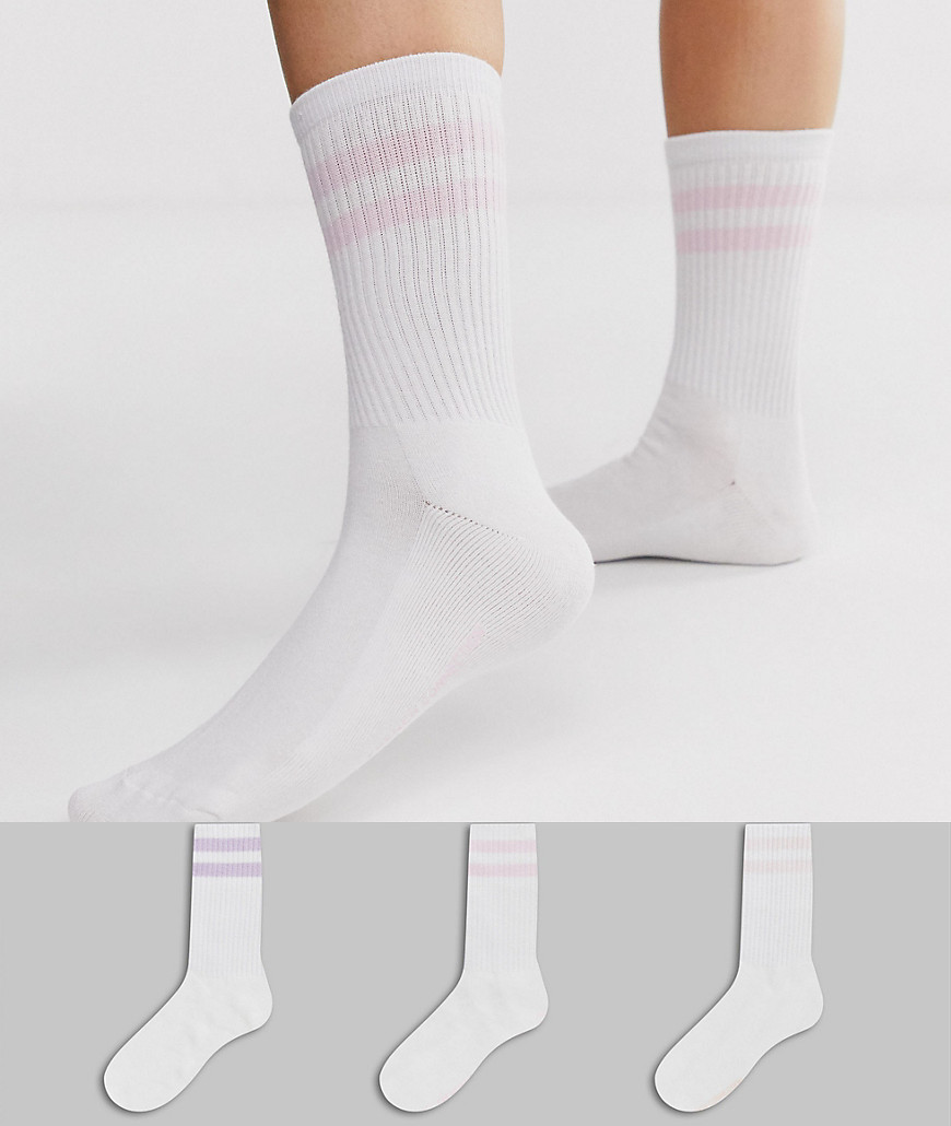 French Connection sports stripe 3 pack socks in purple hues