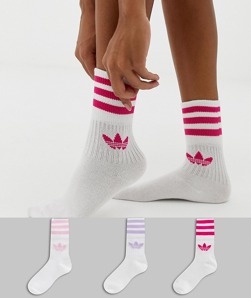 adidas Originals 3 pack solid crew socks in pink